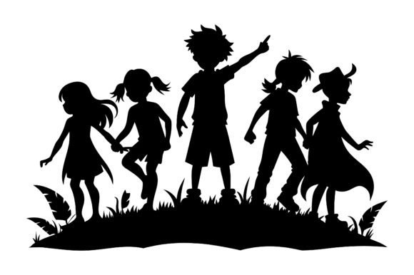 Adventure Kids Black Silhouette Vector