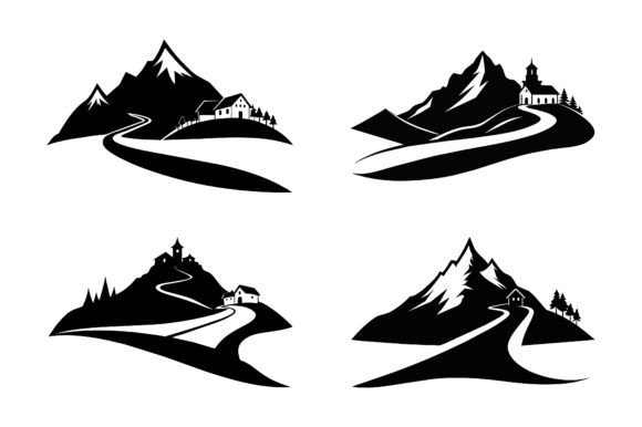 Black Silhouette Mountain with Village Design: A Timeless Choice for Custom Merchandise