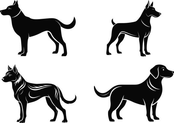 Dog Icon Black Silhouette Vector Bundle