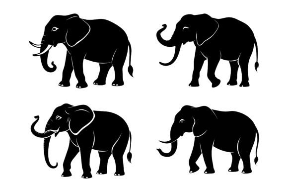 Elephant Head Black Silhouette Set