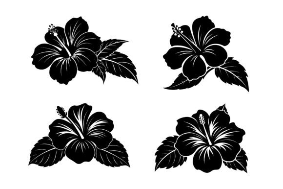 Hibiscus Black Silhouette Vector Design