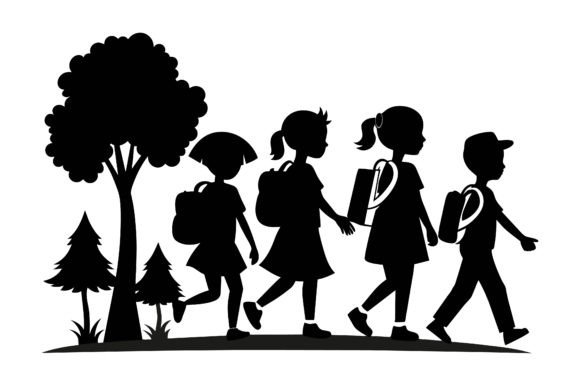 Kids Going to School Black Silhouette: A Versatile Design Asset for Creators