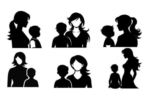 Mother and Child Black Silhouette Vector
