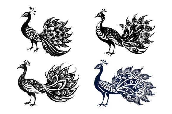 Peacock Line Art Silhouette Set: A Versatile Design for Creative and Commercial Projects