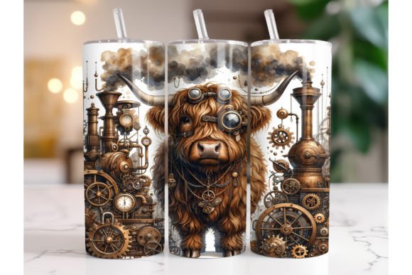Steampunk Highland Cow Tumbler Wrap Design