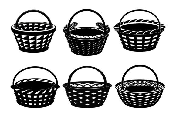 Wicker Basket Black Silhouette Vector